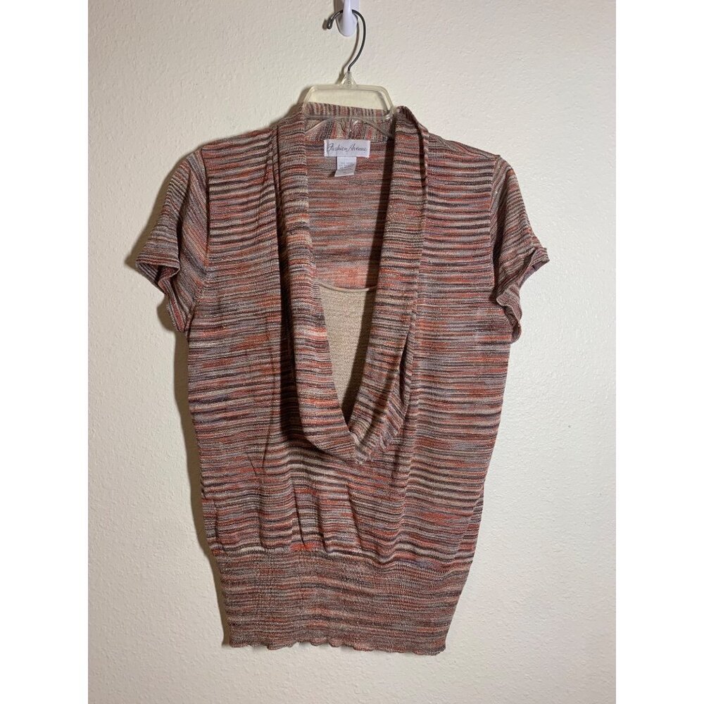 Fashion Avenue Metallic Knit Blouse Scoop Business Casual Sparkle Y2K Sweater XL